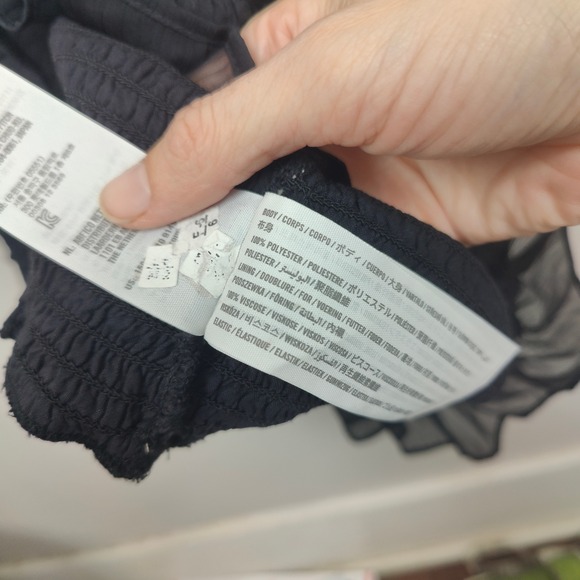 Abercrombie & Fitch Dress Womens Large Black‎ Tie Strap Smocked Midi Romantic - Picture 9 of 10